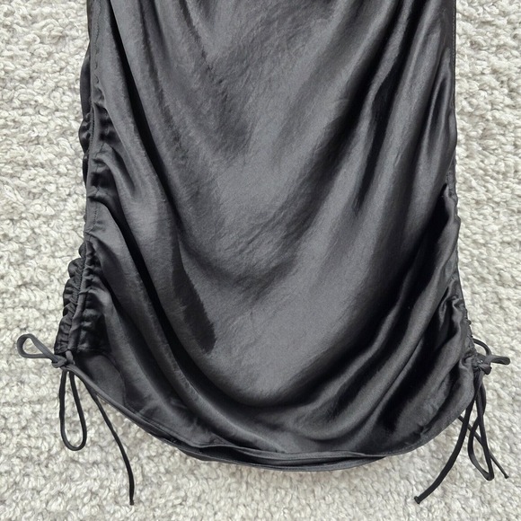 Zara Slip Dress Womens‎ Medium Black Satin Mini Drape Neck Tie Sides Night Out - Picture 2 of 13